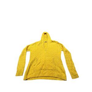 Old Navy Womens XL Mustard Yellow Cable-Knit Hoodie Sweater Fisherman